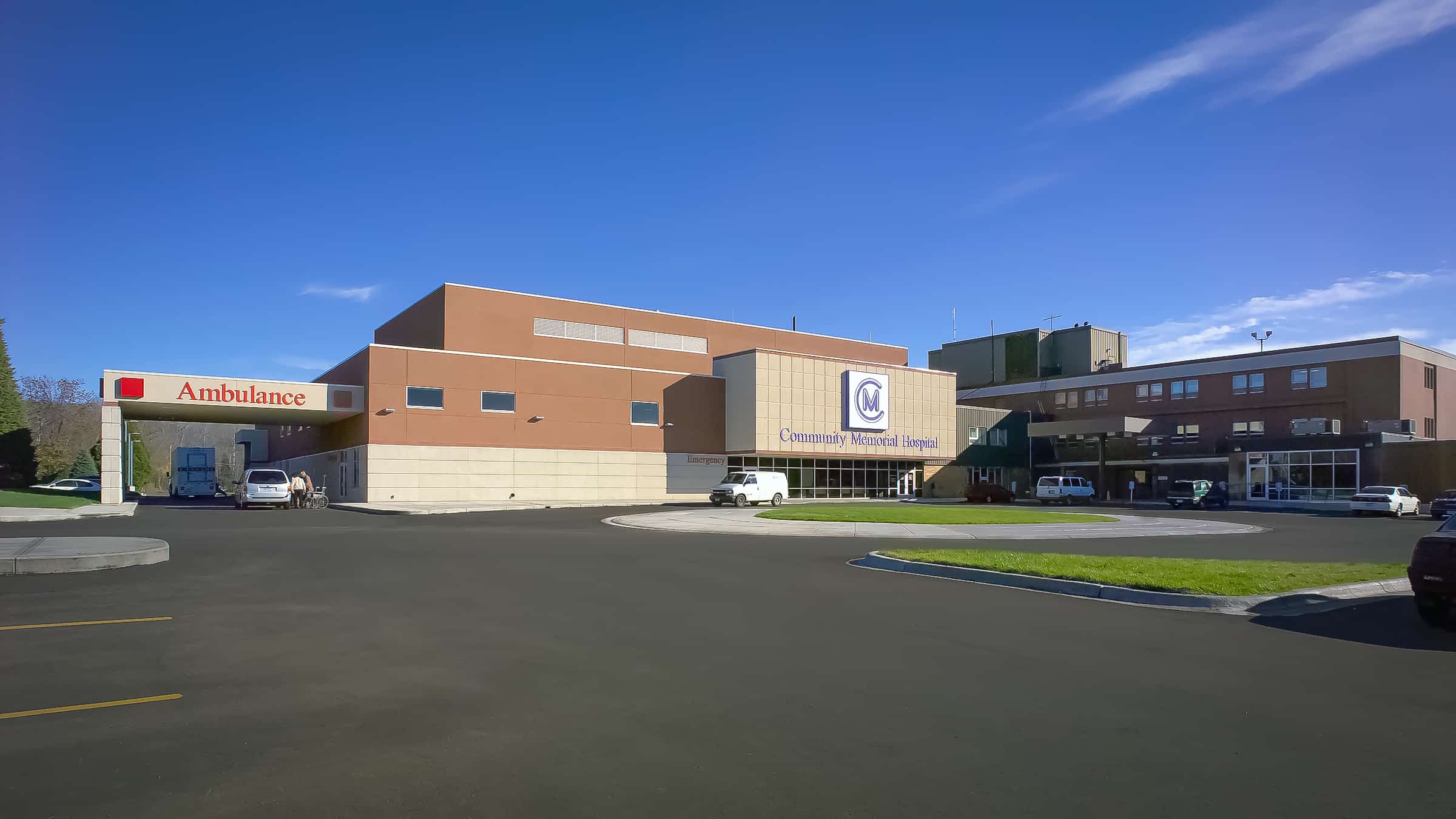 Community Memorial Hospital Exterior Entrance with Circle Drive and Parking