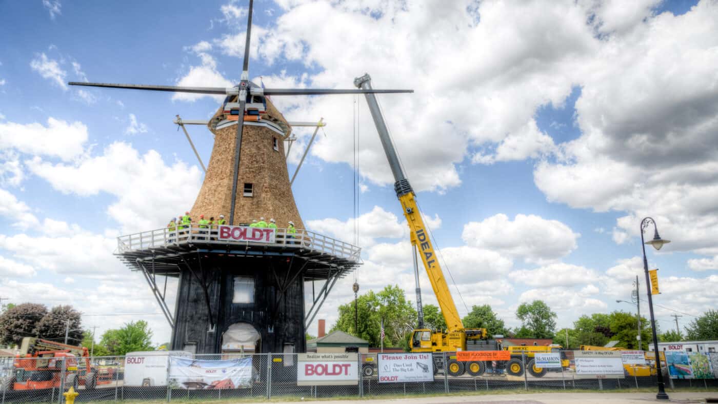 Little Chute Windmill and Van Asten Visitor Center with Roof and Windmill in Place