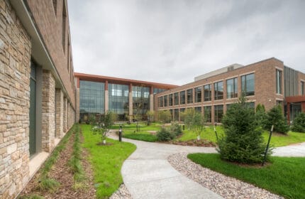 ThedaCare Medical Center - Shawano - Building Exterior with Sidewalks and Courtyard View